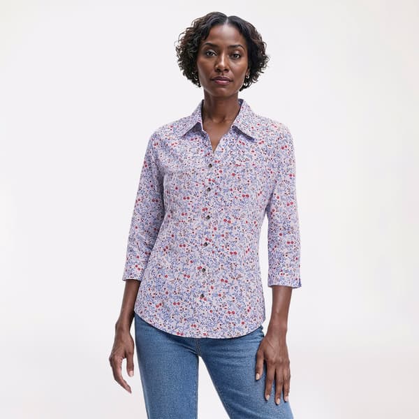 Petite Emily Daniels 3/4 Sleeve Ditsy Floral Button Down - image 
