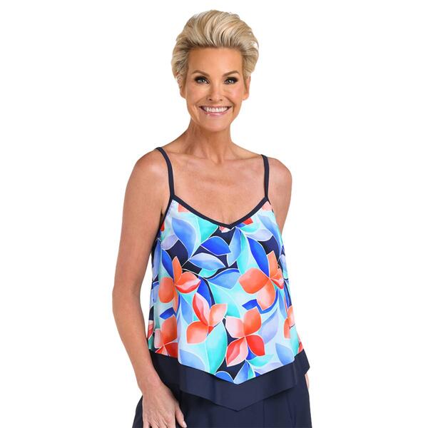 Womens Maxine Mosaic Leaves Flutter Tankini Swim Top - image 