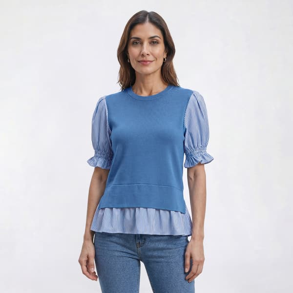 Womens Nanette Lepore Short Pinstripe Sleeve Two In One Sweater