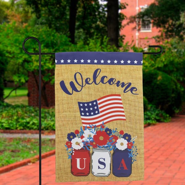 Northlight Seasonal "Welcome" Patriotic Mason Jars Garden Flag