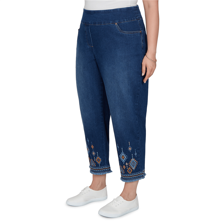 Plus Size Alfred Dunner Tuscany Pull On Aztec Embroidered Jeans