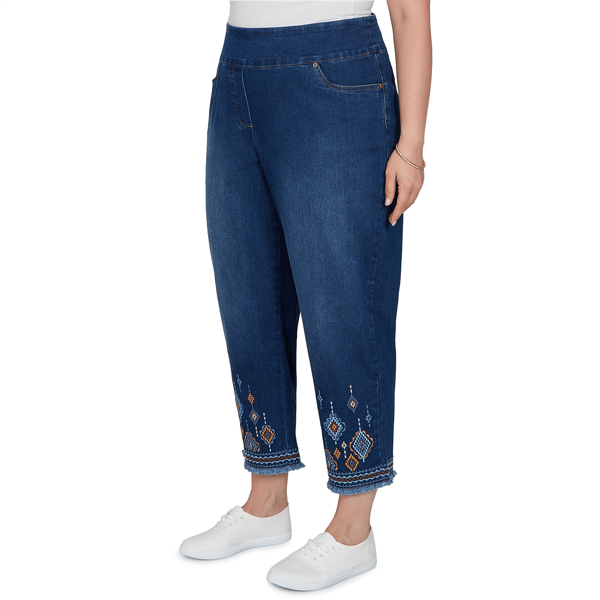 Plus Size Alfred Dunner Tuscany Pull On Aztec Embroidered Jeans