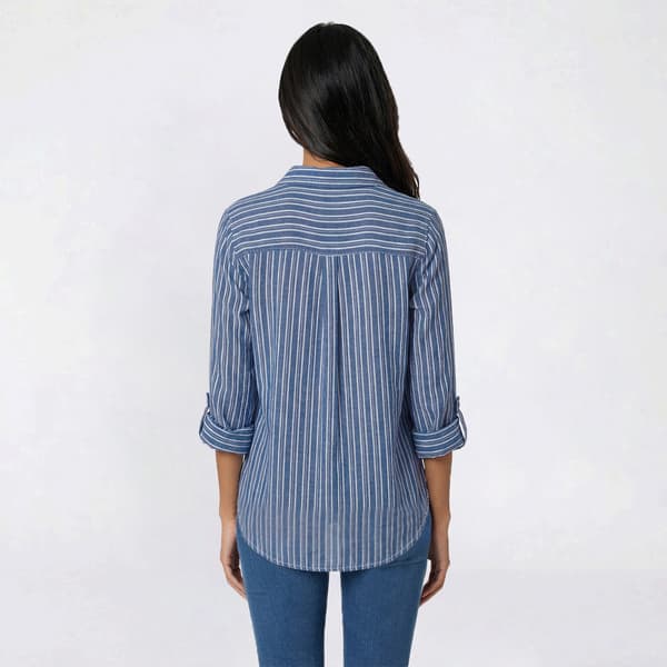 Juniors A. Byer Stripe Roll Tab Sleeve Shirt with Pocket