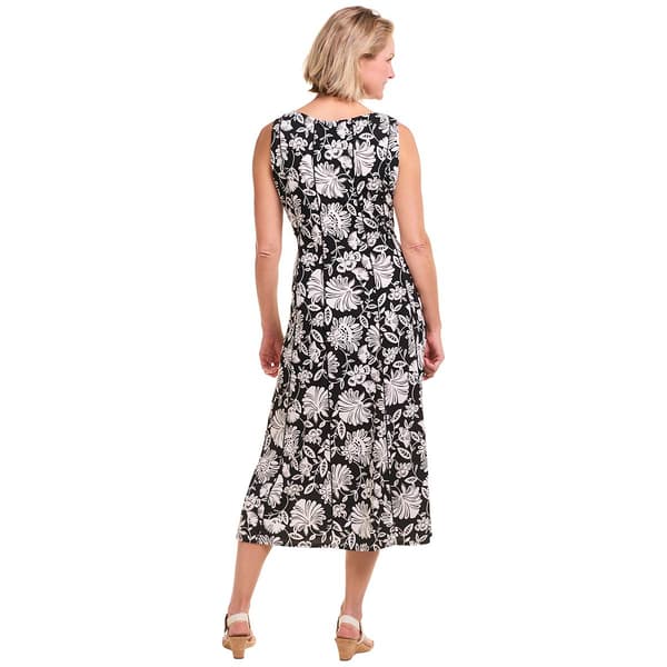 Womens Perceptions Sleeveless Floral Ruched Waist Midi Dress