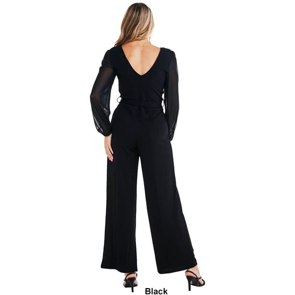 Juniors Almost Famous&#8482; Mesh Sleeve Liverpool Wrap Jumpsuit w/Sash