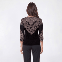 Womens Emily Daniels 3/4 Sleeve Rhinestone Paisley Sweater