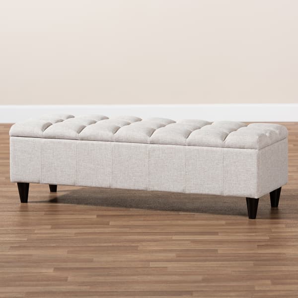 Baxton Brette Mid-Century Upholstered Storage Bench Ottoman