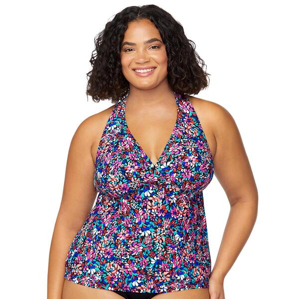 Plus Size Leilani Kauai Breeze Hi-Back Tankini Swim Top - image 