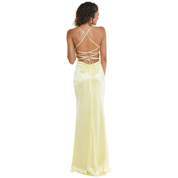 Juniors Emerald Sundae Satin Lace-Up Ruch Empire Waist Dress