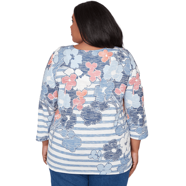 Plus Size Alfred Dunner Austin Stripe Floral Keyhole Neck Blouse
