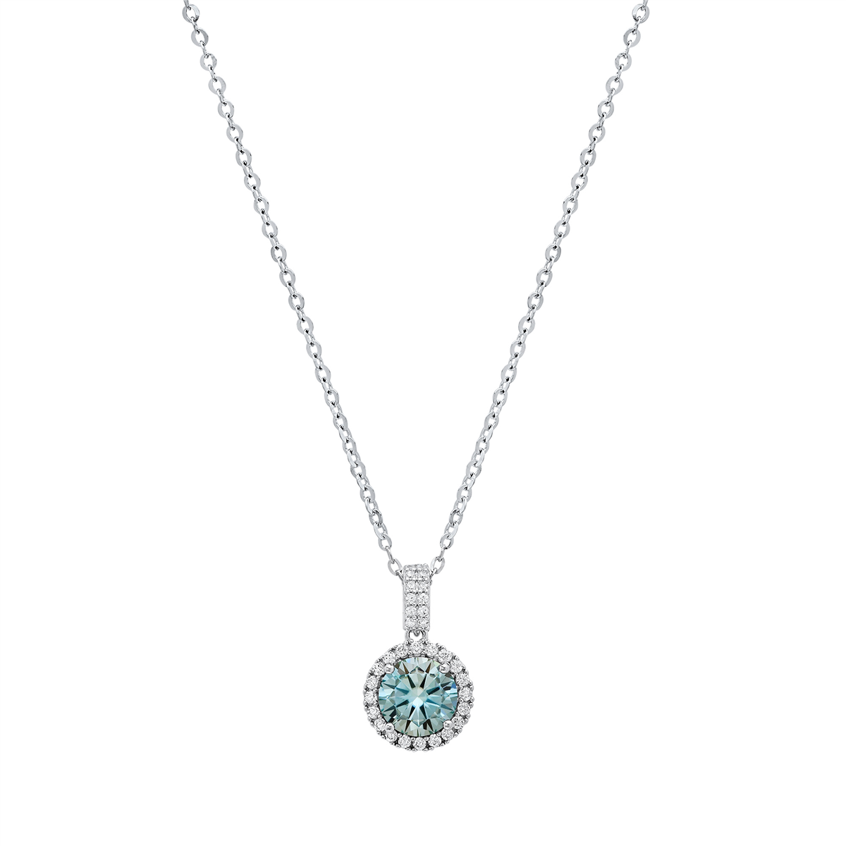 Saffron 1ctw. Turquoise Moissanite Diamond Halo Pendant Necklace