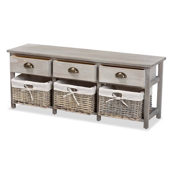 Baxton Studio Mabyn Light Grey Wood 3-Drawer Storage Bench