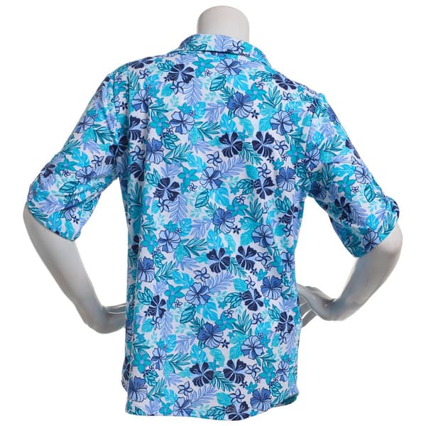 Womens Emily Daniels Elbow Sleeve Tropical Henley Blouse