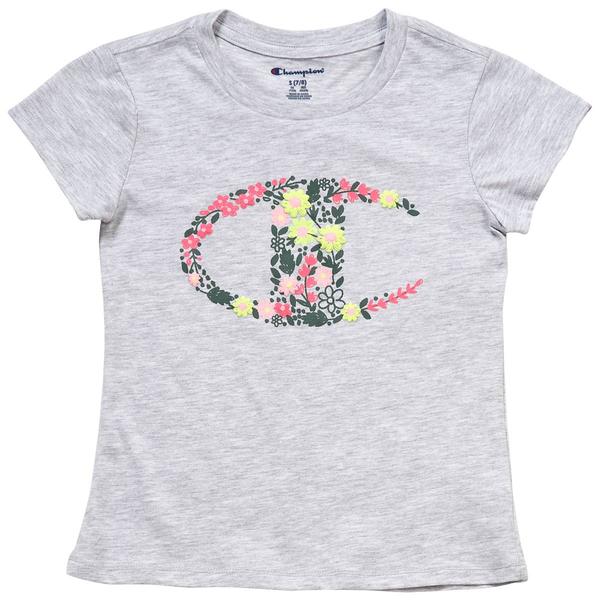 Girls (7-16) Champion(R) Floral Logo Graphic Tee - Marled - image 