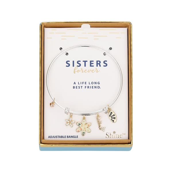 Shine CZ Butterfly/Flower Sisters Adjustable Bangle Bracelet