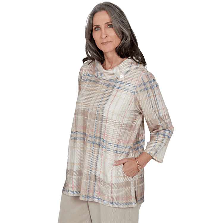 Womens Alfred Dunner Sunset Ridge Shimmer Plaid Sweater