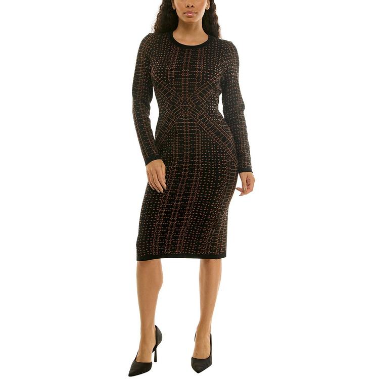 Womens Nina Leonard Long Sleeve Geometric Sweater Dress
