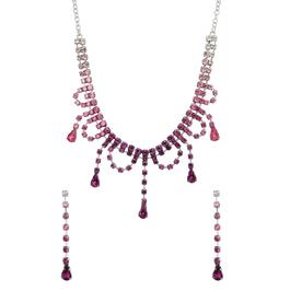 Roman Silver-Tone Pink Ombre Chain Earrings & Necklace Set
