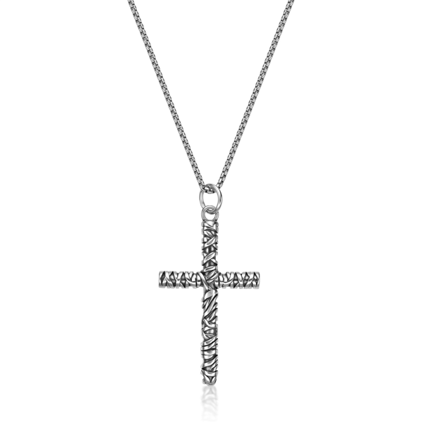 Mens Lynx Antiqued Finish Stainless Steel Cross Pendant