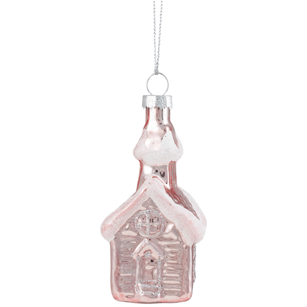 Northlight Snow Covered Pink Church Glass Christmas Ornament