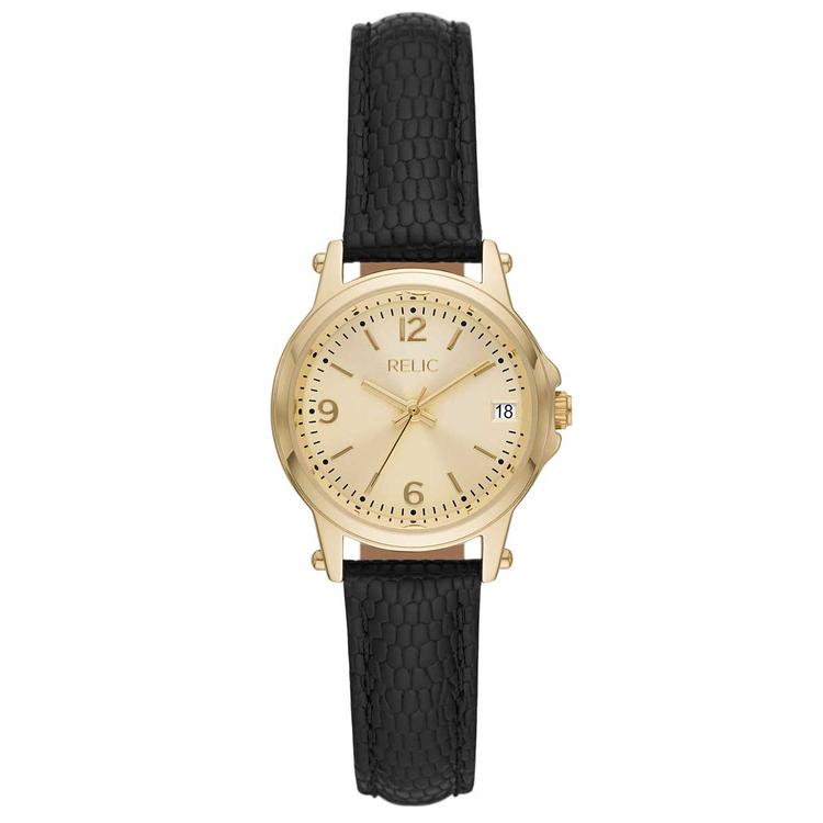 Womens RELIC by Fossil Gold-Tone & Black Strap Watch - ZR34630