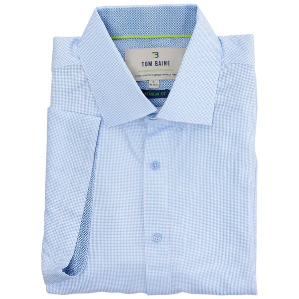 Mens Tom Baine Short Sleeve Regular Fit Checkered Dress Shirt