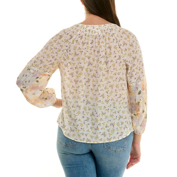 Womens Zac & Rachel 3/4 Sleeve Split Neck Ditsy Floral Blouse