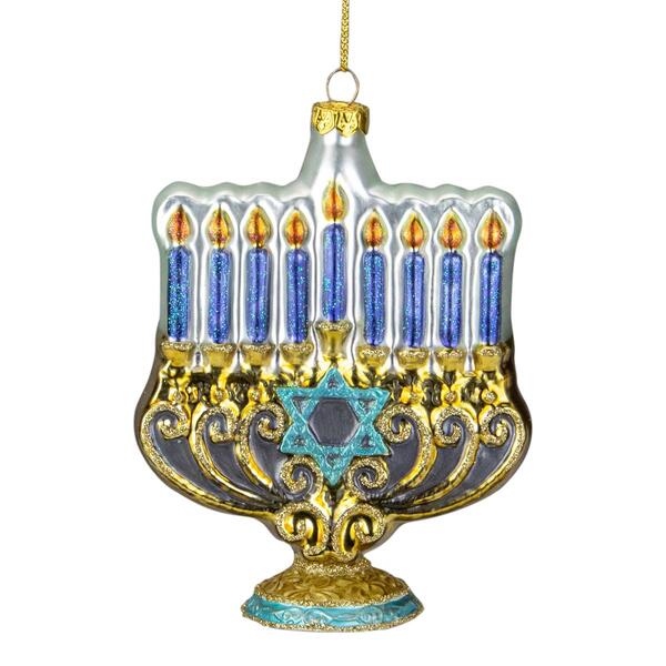 Northlight Seasonal Menorah Glass Hanukkah Ornament - image 