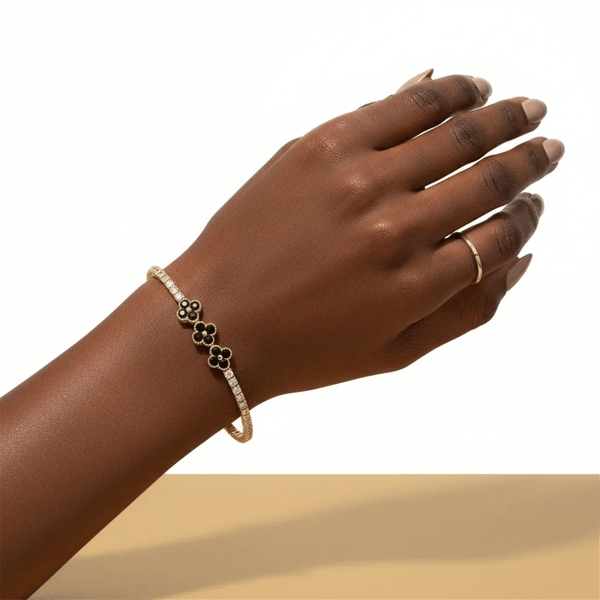 Saffron 18kt. Gold Plated Black CZ Flower Bracelet
