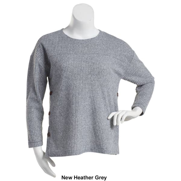Womens French Laundry Long Sleeve Brushed Hacci Waffle Button Top
