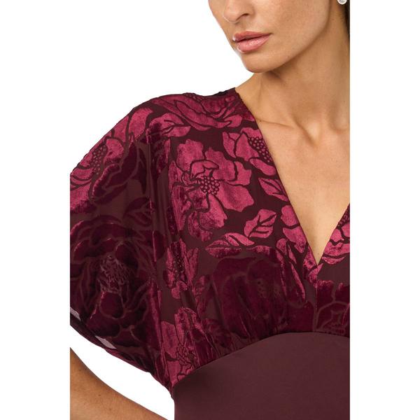 Womens MSK Dolman Sleeve Floral Velvet & Satin V-Neck Gown