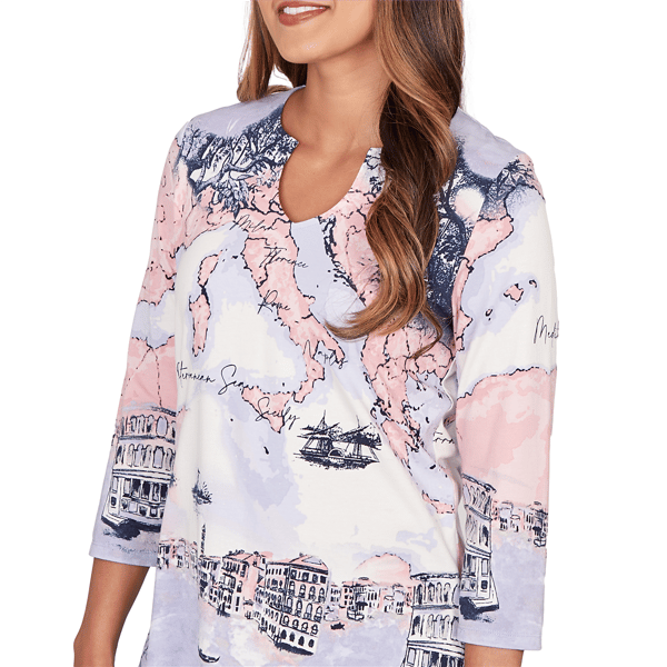 Petite Ruby Rd. Jetsetter 3/4 Sleeve Horseshoe Neck Tee
