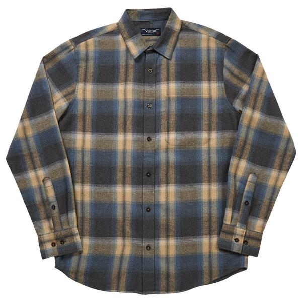 Mens Visitor Long Sleeve Plaid Flannel Shirt - Blue/Tan - image 