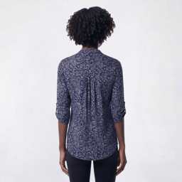 Womens Notations 3/4 Sleeve Floral Paisley Pleated Blouse