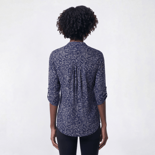 Womens Notations 3/4 Sleeve Floral Paisley Pleated Blouse