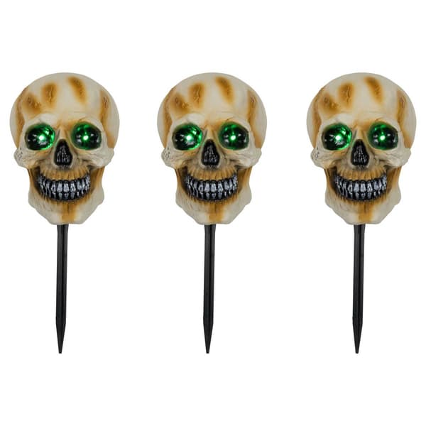 Northlight Seasonal Set of 3 Skeleton Head Pathway Markers - image 