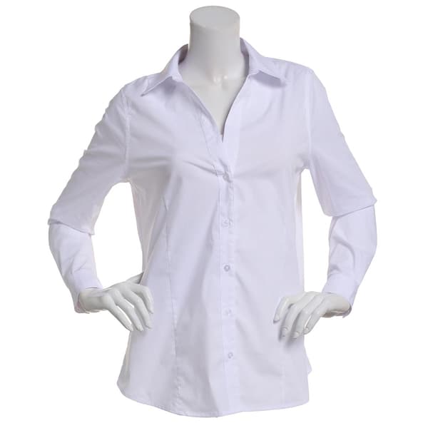 Petite Zac & Rachel Long Sleeve Solid Waitress Casual Button Down