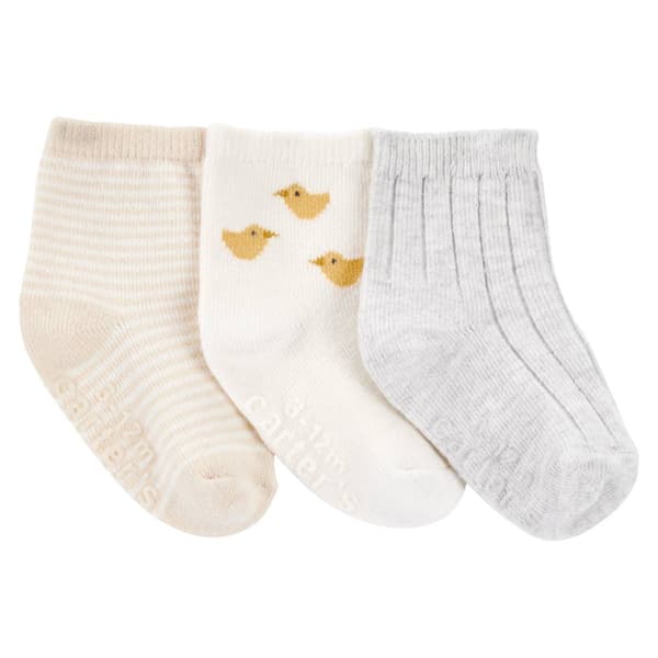 Baby Unisex &#40;NB-12M&#41; Carter''s&#40;R&#41; 3pr. Duck/Stripe/Marled Booties - image 