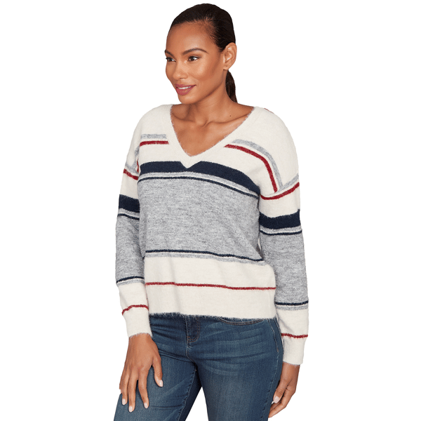 Petite Skye&#8217;s the Limit Back To Town V Neck Stripe Sweater