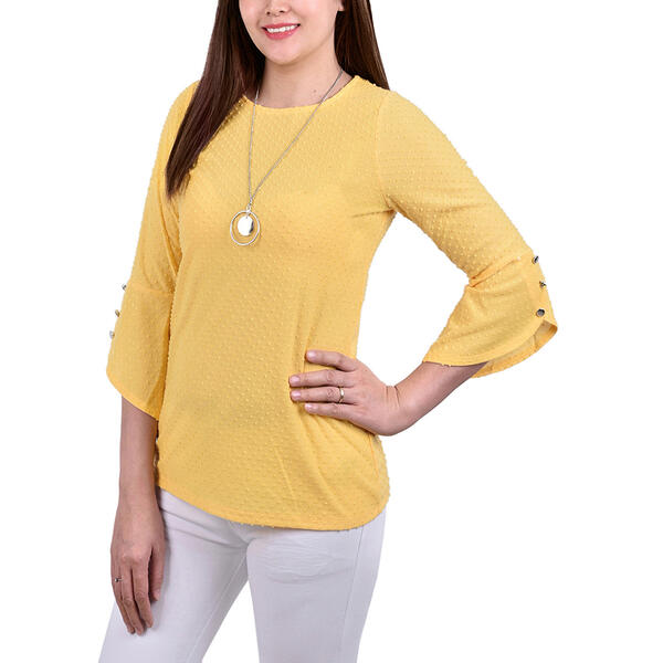 Petite NY Collection 3/4 Tulip Sleeve Scoop Neck Blouse - image 