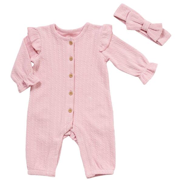 Baby Girl &#40;3-12M&#41; Little Me Ruffle & Button Jumpsuit w/ Headband - image 