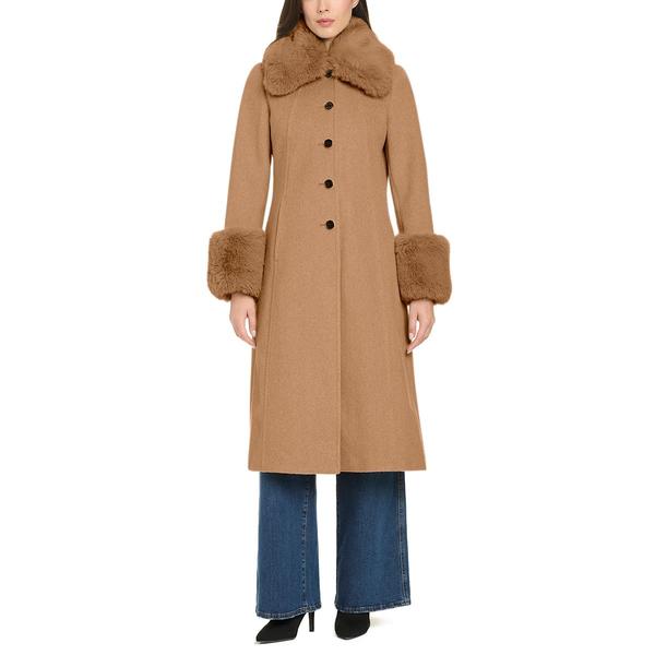 Petite Vince Camuto Detachable Faux Fur Collar & Cuff Solid Coat