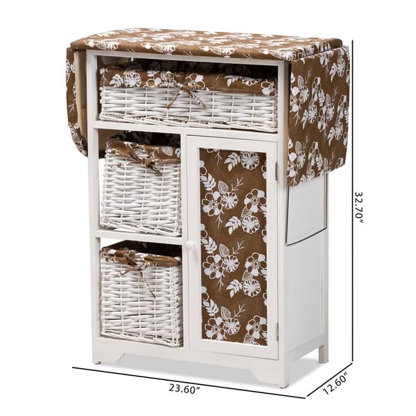 Baxton Studio Abril White Wood Drop Leaf Ironing Board Cabinet