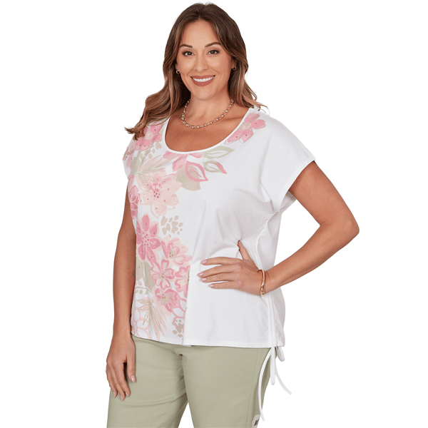 Plus Size Hearts of Palm Bloom Service Cap Sleeve Floral Blouse