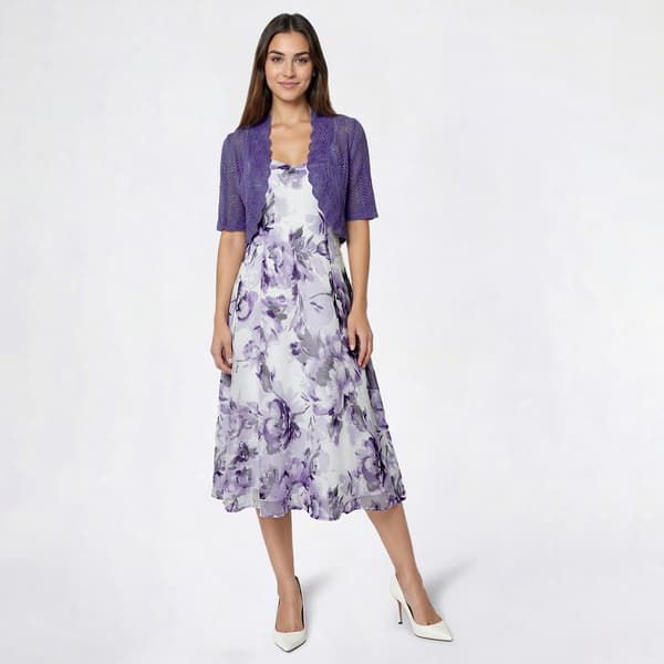 Womens Connected Apparel Short Sleeve Crochet Jacket Dress