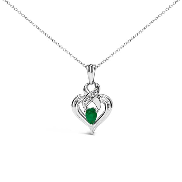 Haus of Brilliance Sterling Silver Emerald & Diamond Pendant - image 