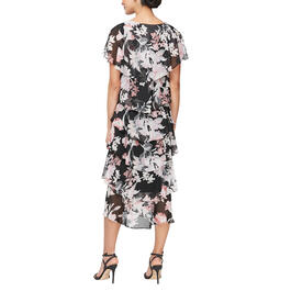 Womens SLNY Floral V-Neck Ruffle Tiered Midi Dress