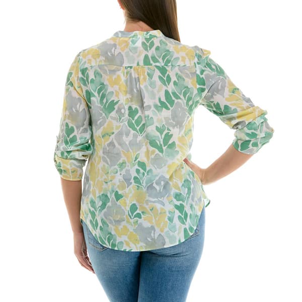 Womens Zac & Rachel 3/4 Roll Sleeve Watercolor Leaf Blouse