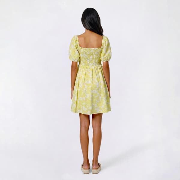 Juniors Crystal Doll Puff Sleeve Smock Bodice A-Line Dress
