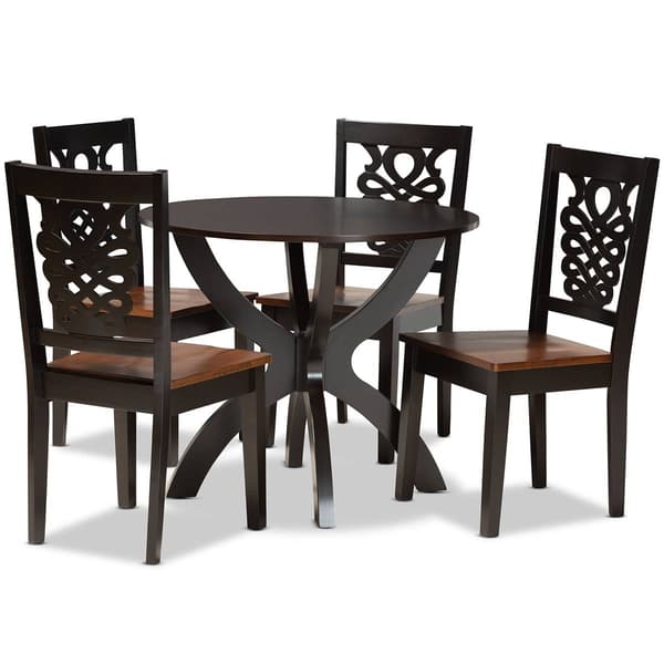 Baxton Studio Wanda 2-Tone Dark/Walnut Brown Wood 5pc. Dining Set